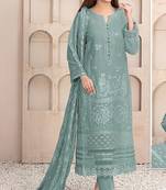 Dusty mint color embroideried faux georgette semi stitched salwar suit