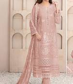 Peach color embroideried faux georgette semi stitched salwar suit