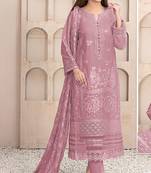 Pink color embroideried faux georgette semi stitched salwar suit