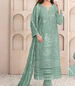 Pista color embroideried faux georgette semi stitched salwar suit