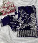Navy Blue Colour Pure Zimmy Choo Silk Heavy Work  Saree With Fully Stitched Blouse (42 Size )