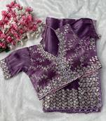 Purple Colour Pure Zimmy Choo Silk Heavy Work  Saree With Fully Stitched Blouse (42 Size )