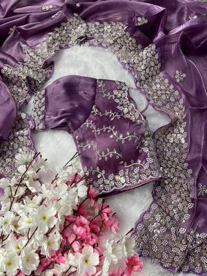 Purple Colour Pure Zimmy Choo Silk Heavy Work  Saree With Fully Stitched Blouse (42 Size ) 2