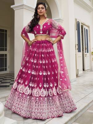 Designer Pink Soft Net Embroidery Work Lehenga Choli With Dupatta  1