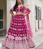 Designer Pink Soft Net Embroidery Work Lehenga Choli With Dupatta 