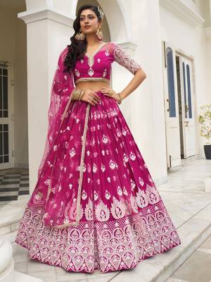 Designer Pink Soft Net Embroidery Work Lehenga Choli With Dupatta  2