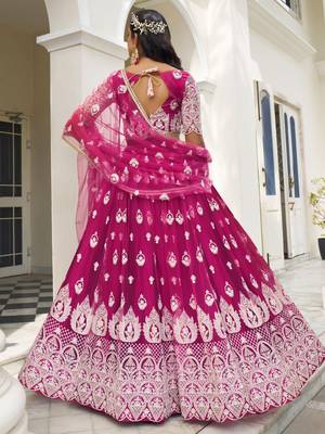 Designer Pink Soft Net Embroidery Work Lehenga Choli With Dupatta  3
