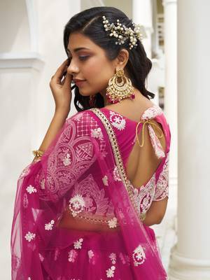 Designer Pink Soft Net Embroidery Work Lehenga Choli With Dupatta  4