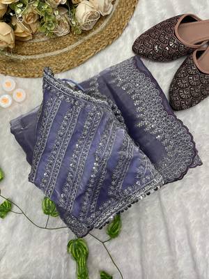 Lavender Colour Wedding Wear Zimmi Choo Silk Heavy Work Saree With Stitched Blouse (42) 1
