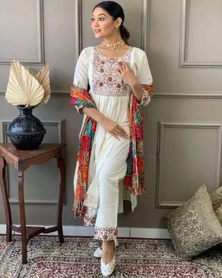 White Embroidered Viscose Semi_Stitched Pant Party Wear Salwarsuit 1