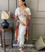 White Embroidered Viscose Semi_Stitched Pant Party Wear Salwarsuit