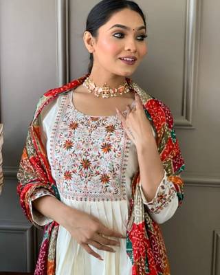 White Embroidered Viscose Semi_Stitched Pant Party Wear Salwarsuit 2