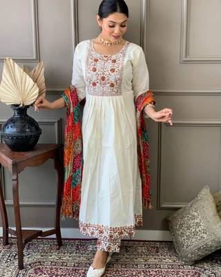 White Embroidered Viscose Semi_Stitched Pant Party Wear Salwarsuit 3