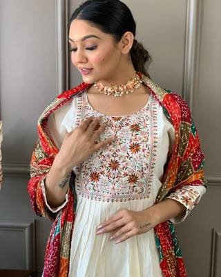 White Embroidered Viscose Semi_Stitched Pant Party Wear Salwarsuit 4