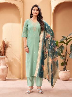 Green Embroidered Viscose Semi_Stitched Pant Party Wear Salwarsuit 1