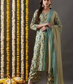Riva enterprise women's jaipuri floral print straight side slit kurta plazzo set with duppata