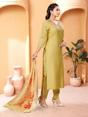 Mustard Embroidered Viscose Semi_Stitched Pant Party Wear Salwarsuit 4