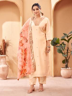 Peach Embroidered Viscose Semi_Stitched Pant Party Wear Salwarsuit 1