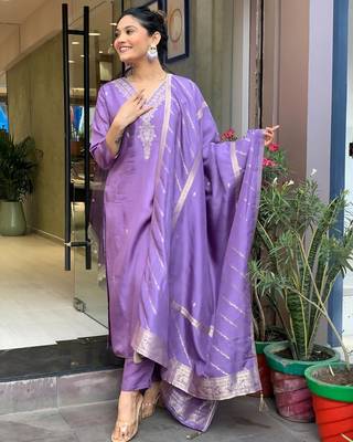 Purple Embroidered Viscose Semi_Stitched Pant Party Wear Salwarsuit 1
