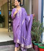 Purple Embroidered Viscose Semi_Stitched Pant Party Wear Salwarsuit