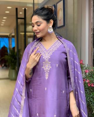 Purple Embroidered Viscose Semi_Stitched Pant Party Wear Salwarsuit 2