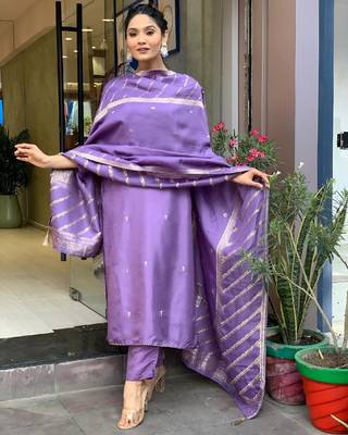 Purple Embroidered Viscose Semi_Stitched Pant Party Wear Salwarsuit 3
