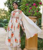 White Embroidered Chiffon Semi_Stitched Pant Party Wear Salwarsuit