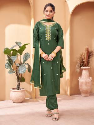Green Embroidered Rayon Semi_Stitched Pant Party Wear Salwarsuit 1