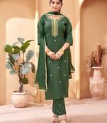 Green Embroidered Rayon Semi_Stitched Pant Party Wear Salwarsuit