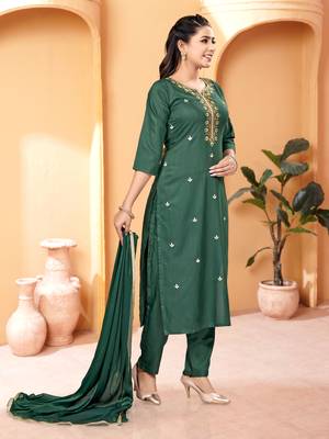 Green Embroidered Rayon Semi_Stitched Pant Party Wear Salwarsuit 4