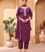 Wine Embroidered Rayon Semi_Stitched Pant Party Wear Salwarsuit