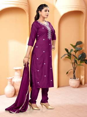 Wine Embroidered Rayon Semi_Stitched Pant Party Wear Salwarsuit 4