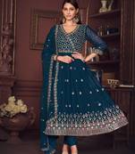 Teal Embroidered Georgette Semi_Stitched Pant Party Wear Salwarsuit
