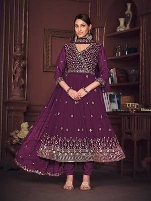 Purple Embroidered Georgette Semi_Stitched Pant Party Wear Salwarsuit 1