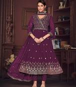 Purple Embroidered Georgette Semi_Stitched Pant Party Wear Salwarsuit