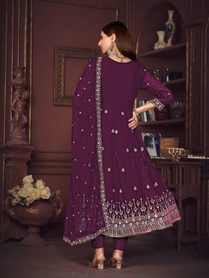 Purple Embroidered Georgette Semi_Stitched Pant Party Wear Salwarsuit 2