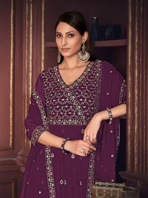 Purple Embroidered Georgette Semi_Stitched Pant Party Wear Salwarsuit 3