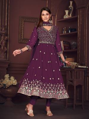 Purple Embroidered Georgette Semi_Stitched Pant Party Wear Salwarsuit 4