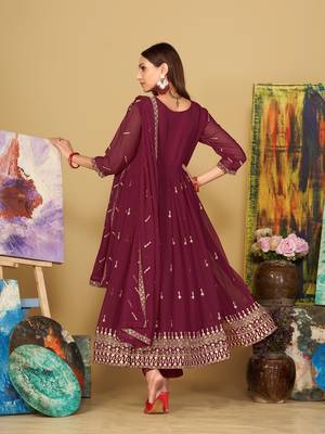 Dark-Pink Embroidered Georgette Semi_Stitched Pant Party Wear Salwarsuit 2