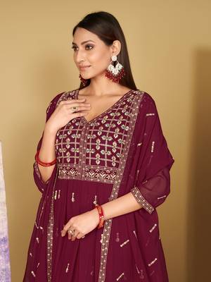 Dark-Pink Embroidered Georgette Semi_Stitched Pant Party Wear Salwarsuit 3