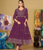 Purple Embroidered Georgette Semi_Stitched Pant Party Wear Salwarsuit