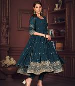 Teal Embroidered Georgette Semi_Stitched Pant Party Wear Salwarsuit