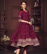 Dark-Pink Embroidered Georgette Semi_Stitched Pant Party Wear Salwarsuit
