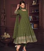 Dark-Green Embroidered Georgette Semi_Stitched Pant Party Wear Salwarsuit