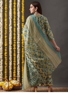 Riva enterprise women's jaipuri floral print straight side slit kurta plazzo set with duppata 3