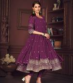 Purple Embroidered Georgette Semi_Stitched Pant Party Wear Salwarsuit
