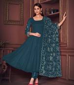 Teal Embroidered Georgette Semi_Stitched Pant Party Wear Salwarsuit