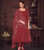 Maroon Embroidered Georgette Semi_Stitched Pant Party Wear Salwarsuit