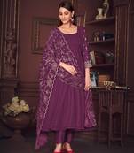 Purple Embroidered Georgette Semi_Stitched Pant Party Wear Salwarsuit