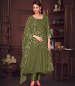 Dark-Green Embroidered Georgette Semi_Stitched Pant Party Wear Salwarsuit